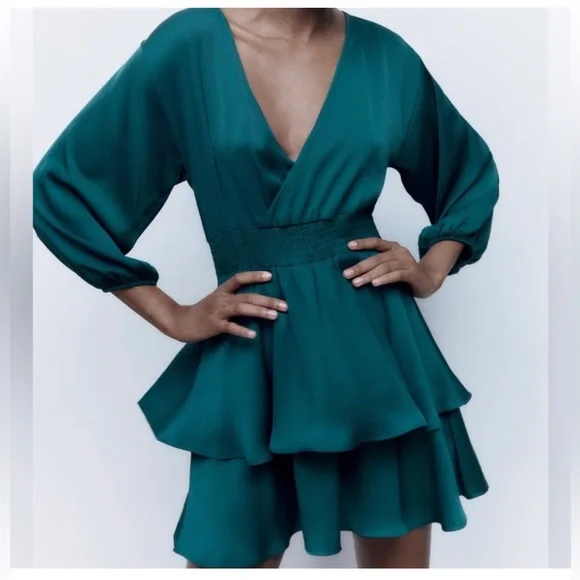 zara layered dress Green Zara Double Layered Dress